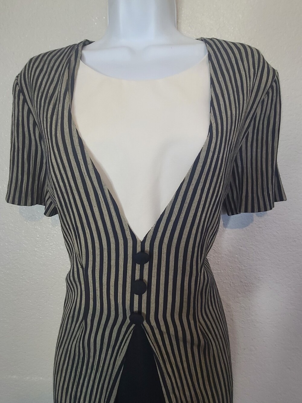 Dorée Vintage 90s Striped Black and White Layered Sheath Dress Career Woek - Picture 3 of 6